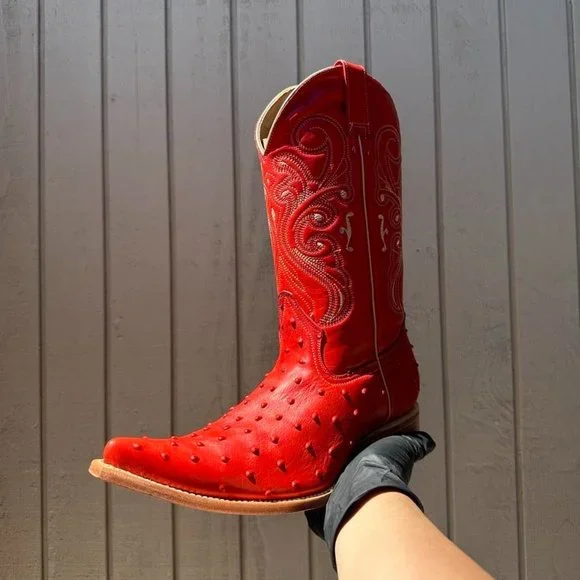 #25 Red Ostrich Finish Boot Red Ostrich Boots Pointy Toe | Wild West Boots main image 4